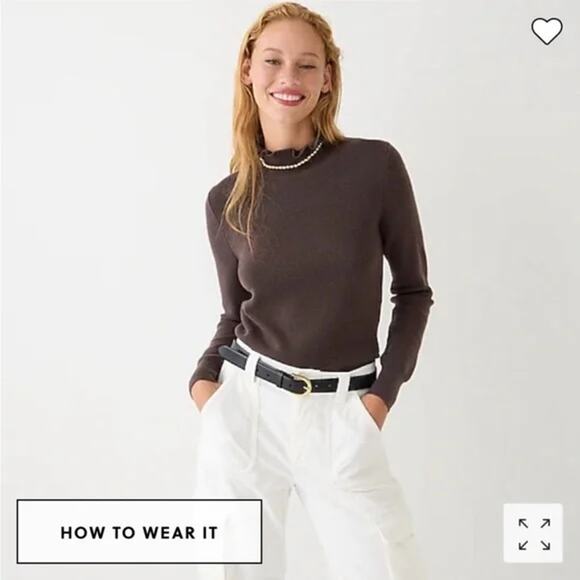 J. Crew Ruffleneck Merino Wool Sweater Deep Chocolate SZ SMALL Classic EUC - Picture 3 of 15